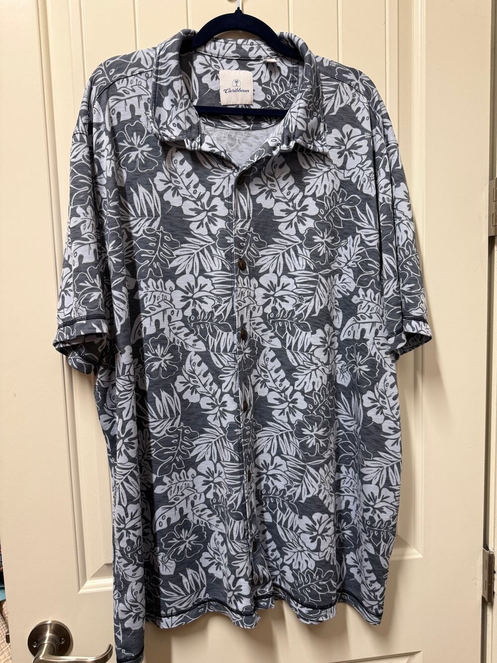 Caribbean Mens Hawaiian Print Tropical Floral Palm leaves Soft Polo shirt Sz 3XT